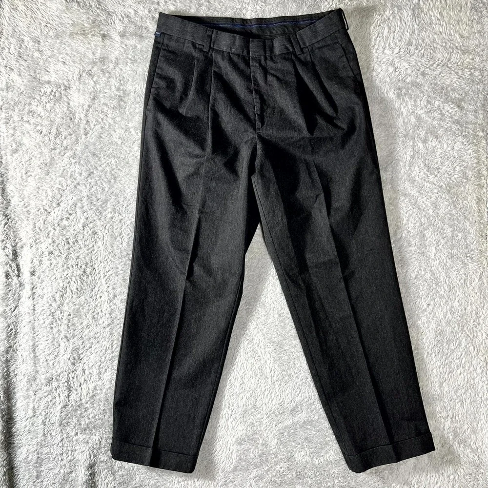 black pleated dress pants men Men's Black Pleated Front Dress Pants main image 1
